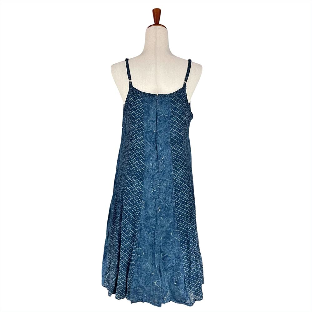 LAUREN RALPH LAUREN Midi Cotton Sundress in Indigo Blue Batik Patchwork Size 12 - Picture 6 of 10